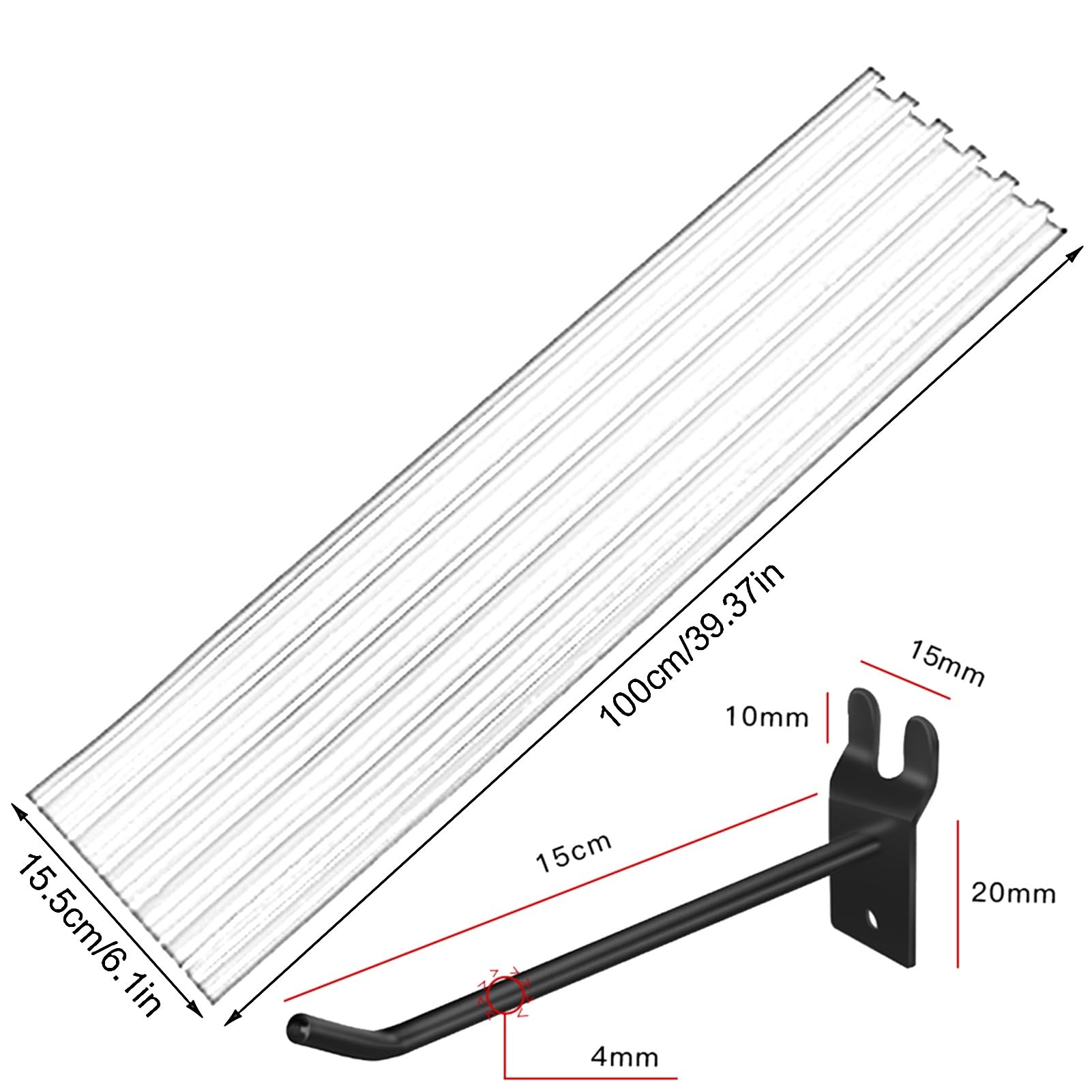 Czarne panele Slatwall z 20 haczykami, do garażu, montowany na ścianie, stojak ścienny do kuchni, sklepu detalicznego, ekspozycji, panele blokujące do przechowywania narzędzi i tablic pegboardowych,