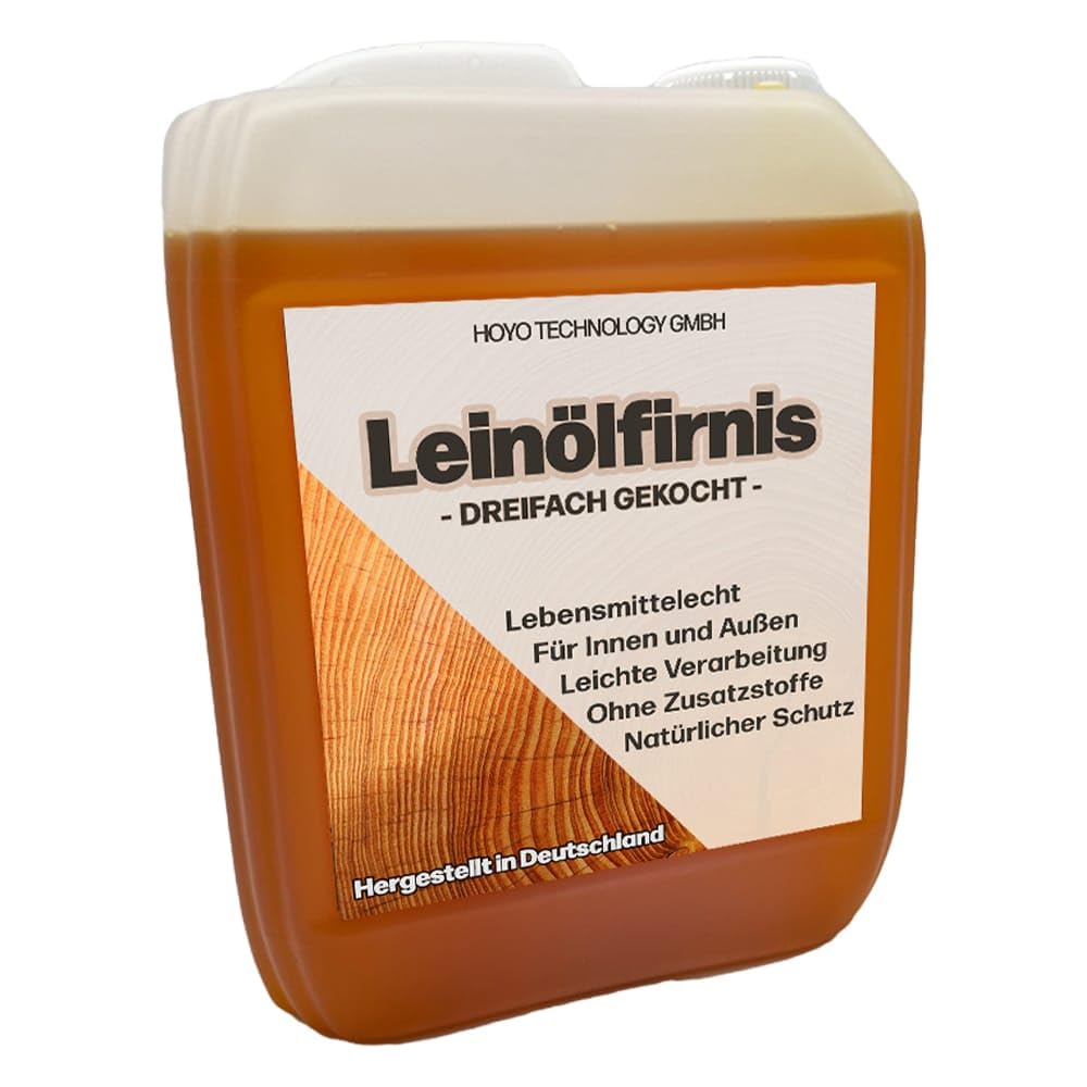 Leinölfirnis 5 L | Dreifach gekochtes Holzöl | Lebensmittelecht zertifiziert | für Innen & Außen | Schutz für alle Holzarten