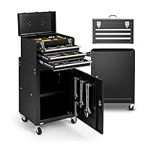 DAIMANN Carrello Porta Attrezzi Officina in Metallo – Banco da Lavoro Mobile con 3 Cassetti Scorrevoli e Armadietto con Serratura – 4 Ruote Girevoli e Maniglia Ergonomica – Organizer per Garage