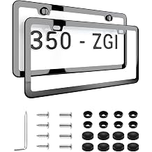 Mirror Black License Plate Frame - Titanium/Gunmetal Stainless Steel, 2-Hole Sleek Style, Premium Metal Durability, Easy Install, 2-Pack Gift Box - Polished Gloss Finish