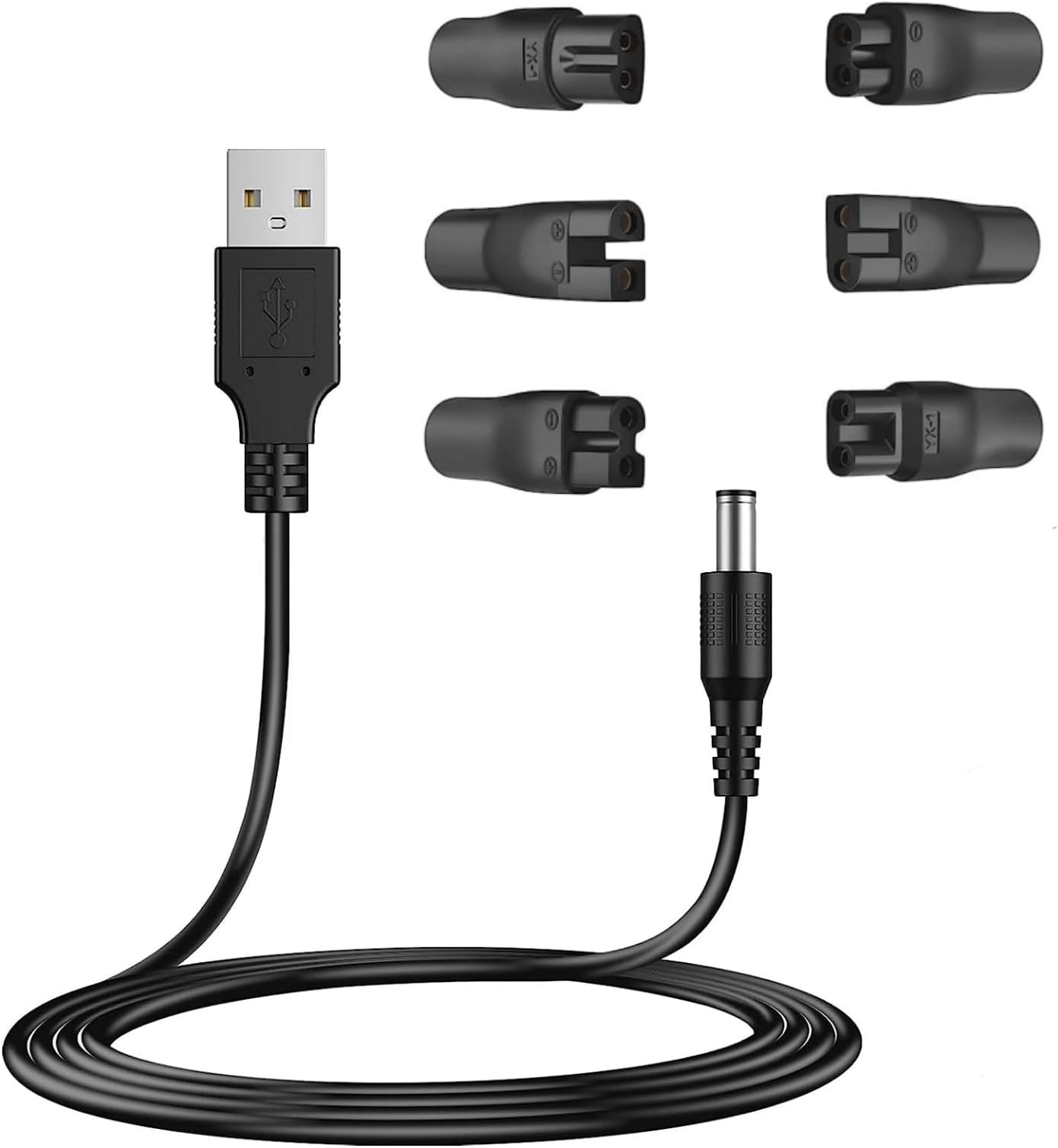 Universal Replacement Charger USB for Various Brands Electric Shavers/Electric Hairdressers/Electric Dog Clippers/Hair Clippers/Razor, Compatible Voltage 3.7V - 5V with 6 Adapter Plug