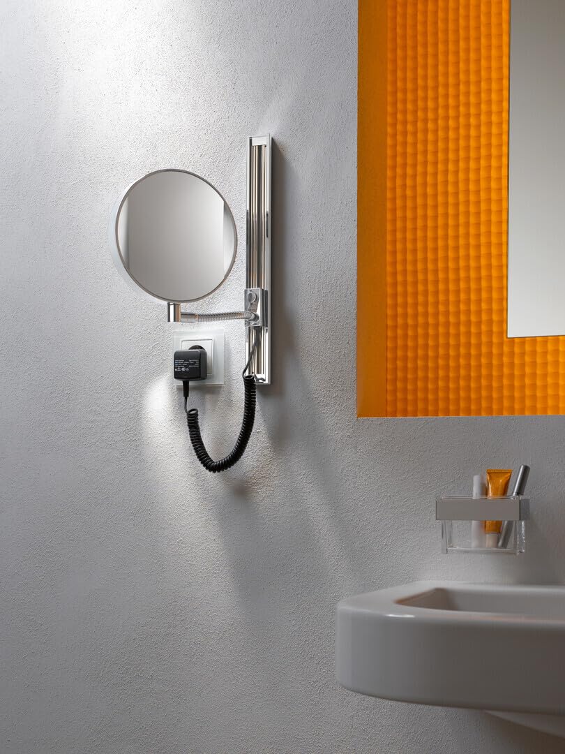 KEUCO iLook_move cosmeticaspiegel met verlichting, rond, 20 cm, 5-voudige vergroting, Made in Germany, metaal verchroomd, met Wipschakelaar, Wandinbouw