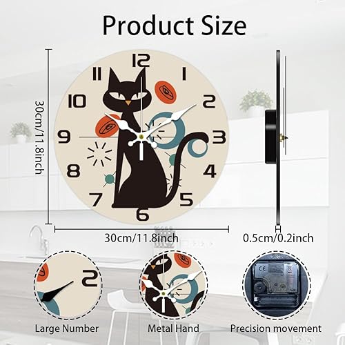 Miniatura 2 de CHGCRAFT Reloj de pared de gato fresco de 12 pulgadas, funciona con pilas, silencioso y moderno, reloj decorativo para cocina, dormitorio, oficina,