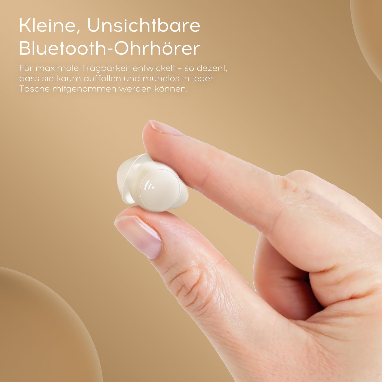 Schlafkopfhörer, Mini Kopfhörer zum Schlafen Kabellose Bluetooth 5.3 Flüssiges Silikon kopfhörer schlafenfür Seitenschläfer, Leistungsanzeig für Trainieren, Arbeiten, Reisen（Beige）