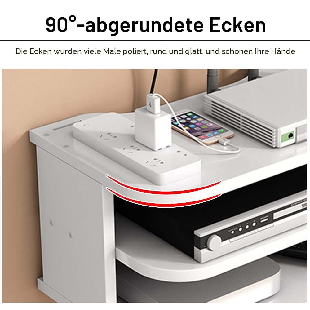Hggzeg WiFi Router Aufbewahrungsbox schwebende Regale TV Set-Top-Rack, Wandmontage mehrschichtiges Kabelmanagement Lagerregal für Wanddekoration (jl04,weiß)