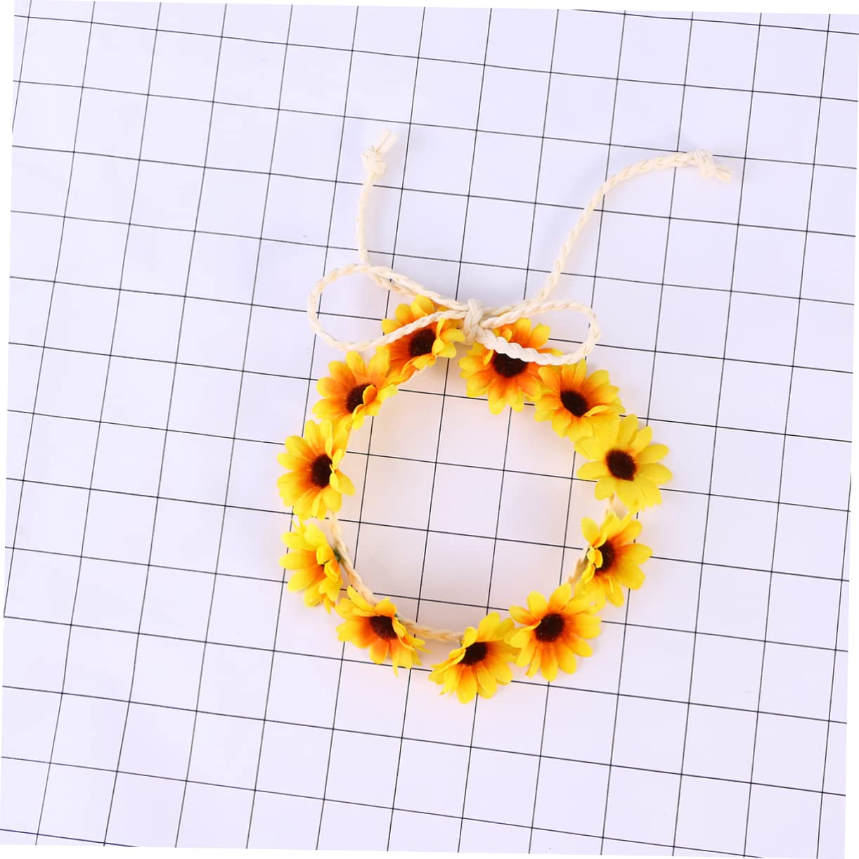 Diadema de Flores Margaritas 11 Flores Amarillo de Tela | Cuerda Trenzada Ajustable, Ornamento para Fotografía y Bodas, Estilo Femenino Uso en Cabeza o Cintura