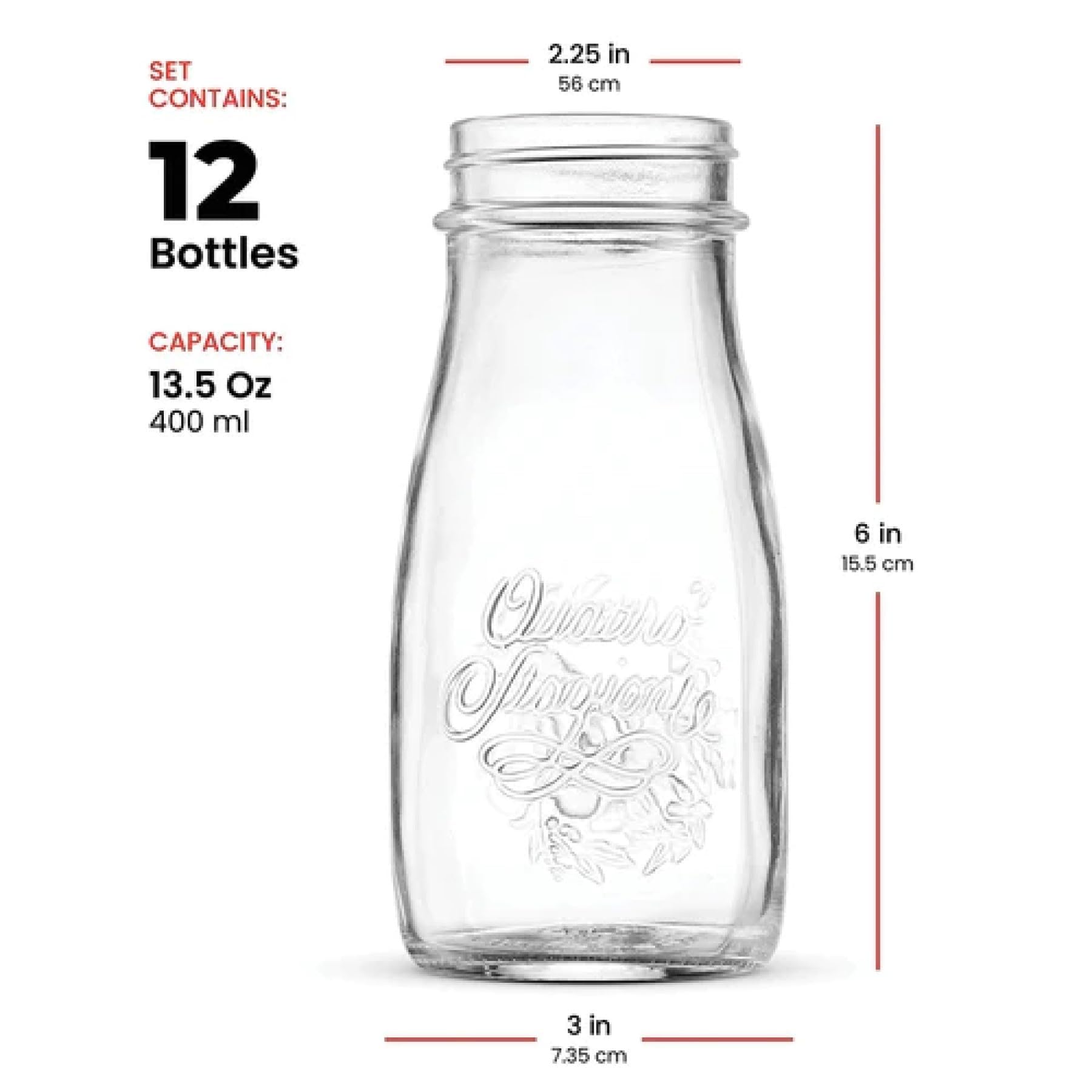 Bormioli Rocco Quattro Stagioni 13.5 Oz. Bottles (Set of 12) - Vacuum‑Seal Glass Canning & Beverage Bottles with Twist‑Top Lid - Clear Lead‑Free Glass for Jams, Sauces, Drinks & Gifts - Made in Italy