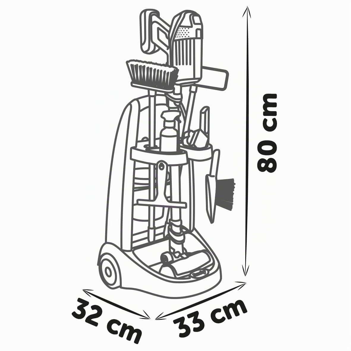 Smoby - Rowenta - Carrello per le pulizie + Scopa Aspirapolvere - Giocattolo d'imitazione - Funzione elettronica - 10 accessori - Dai 3 anni - Prodotto in Francia
