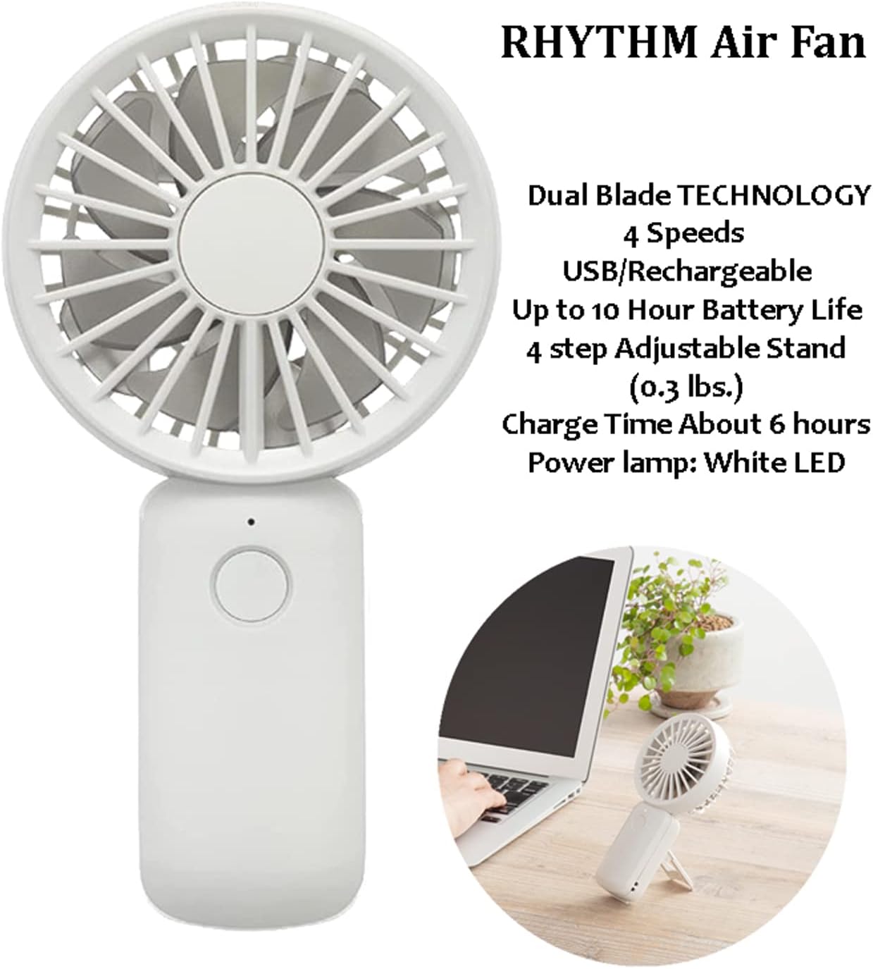 Rhythm Air Fan with key features listed