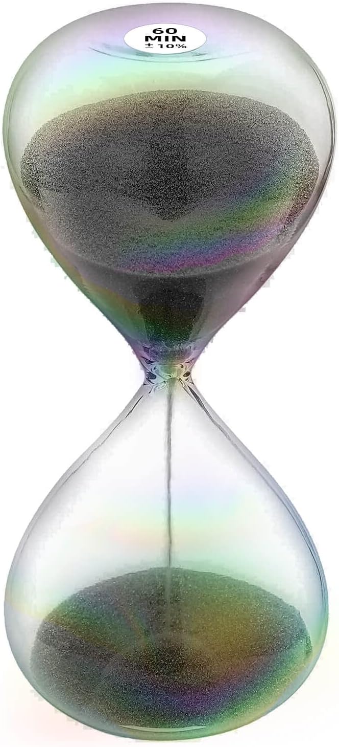 Hourglass 60 Minute Sand Timer Clock with Black Color Sand, Large Sand Watch 60 Min, Reloj de Arena 60 Minuto, Simple Biloba Puff 1 Hour Glass Sandglass, for Home, Desk, Office Decorative