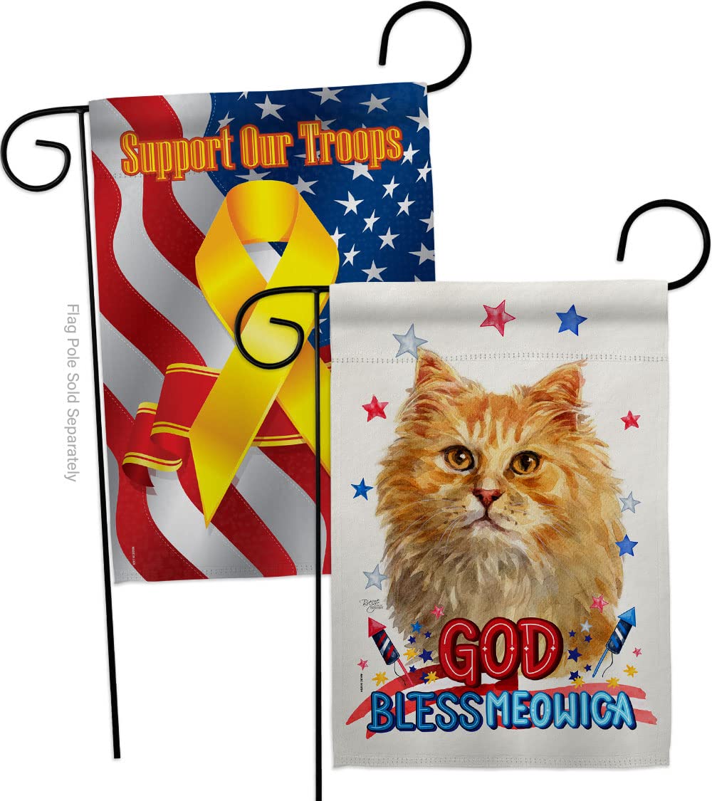 Breeze Decor Patriotic Ginger Long Hair Garden Flag Pack Cat Kitten Meow Spoiled Paw Fur Pet Nature Farm Animal Creature Support Our Troops House Banner Small Yard Gift Double-Sided, Made in USA