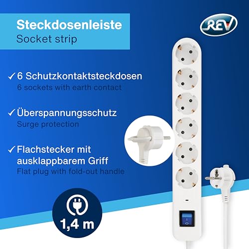 0014641100 Steckdosenleiste mit Schalter Weiß Grau Schutzkontakt 1 St - REV