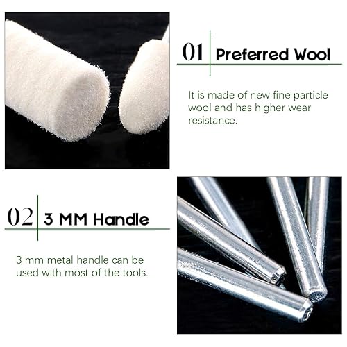 Miniatura 4 de Keadic Juego de accesorios de pulido de fieltro de lana multifuncional, 100 piezas, accesorios de pulido montados en mandril, vástago de 18 pulgadas