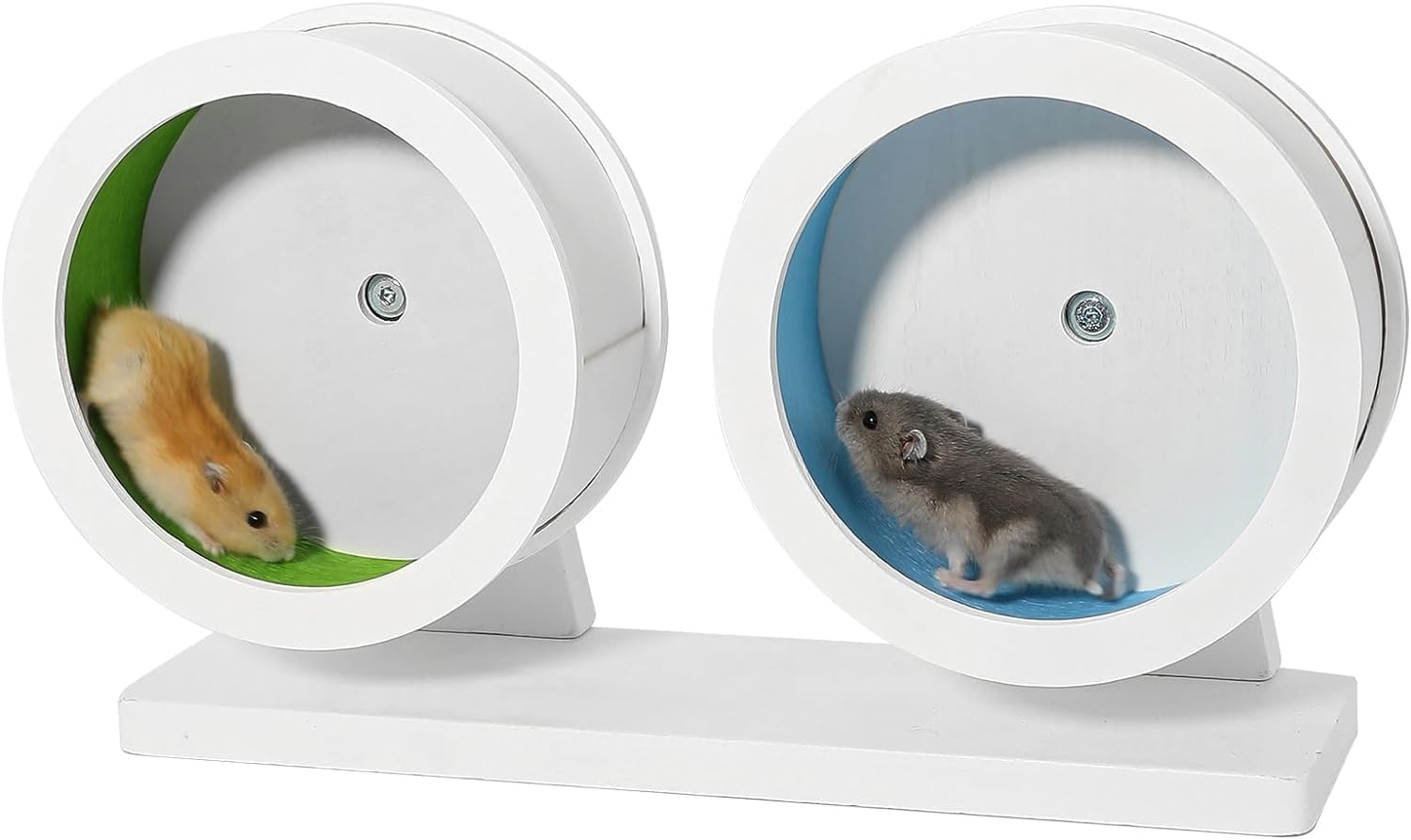 Hamster Wood Wheel Small Animal Silent Training Exercise Wheel Running Spinner Toy for Guinea Pigs Gerbils Chinchillas Hedgehogs Mini Pets (Green and Blue)