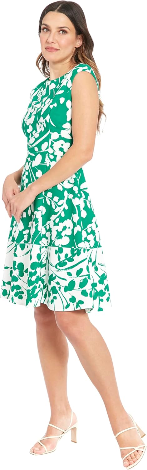 London Times Womens Floral Print Fit and Flare with Contrast Border at Hem - Image 2