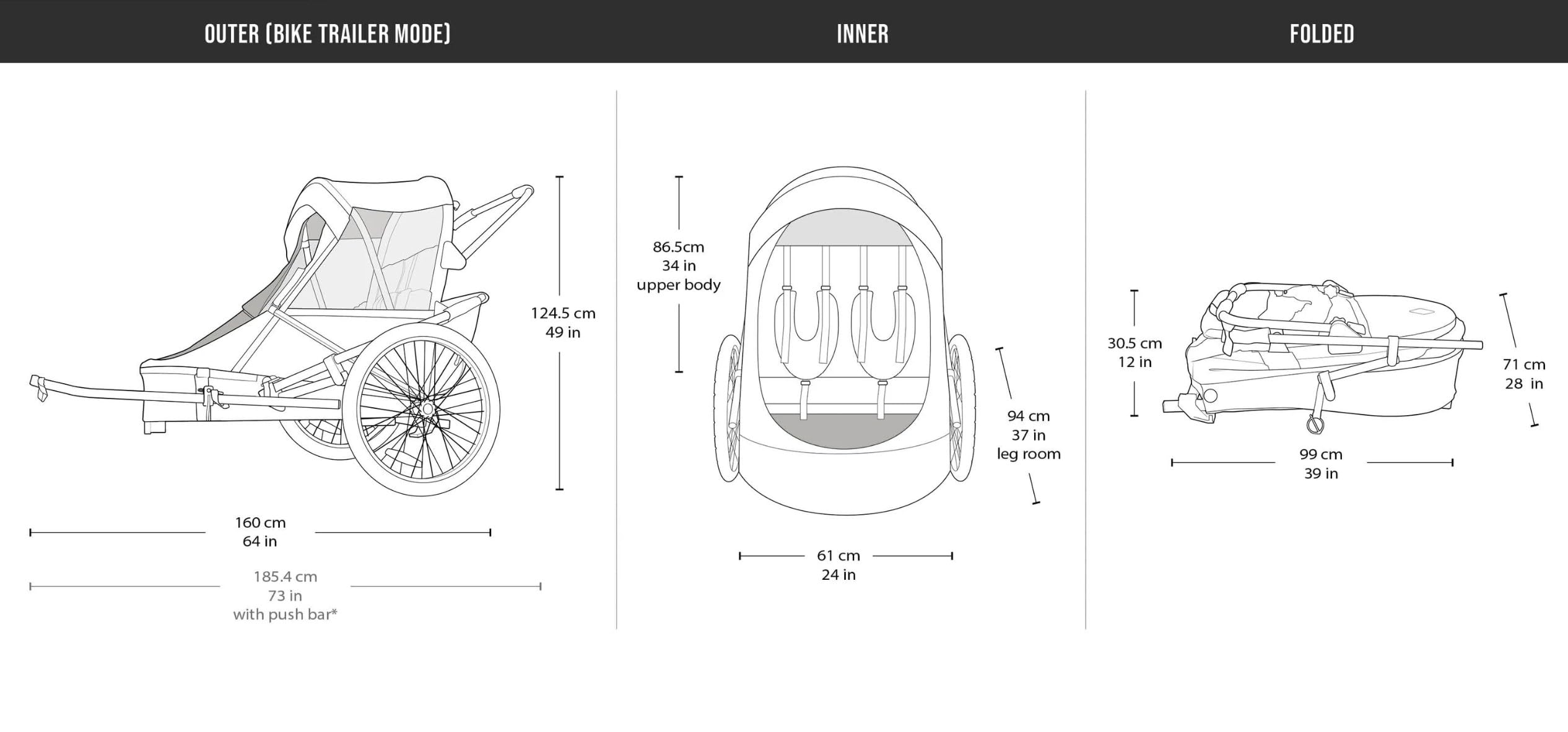 Spezialanhänger für Kinderwagen und Jogging-Sets – Groß – Dunkelgrau/Schwarz