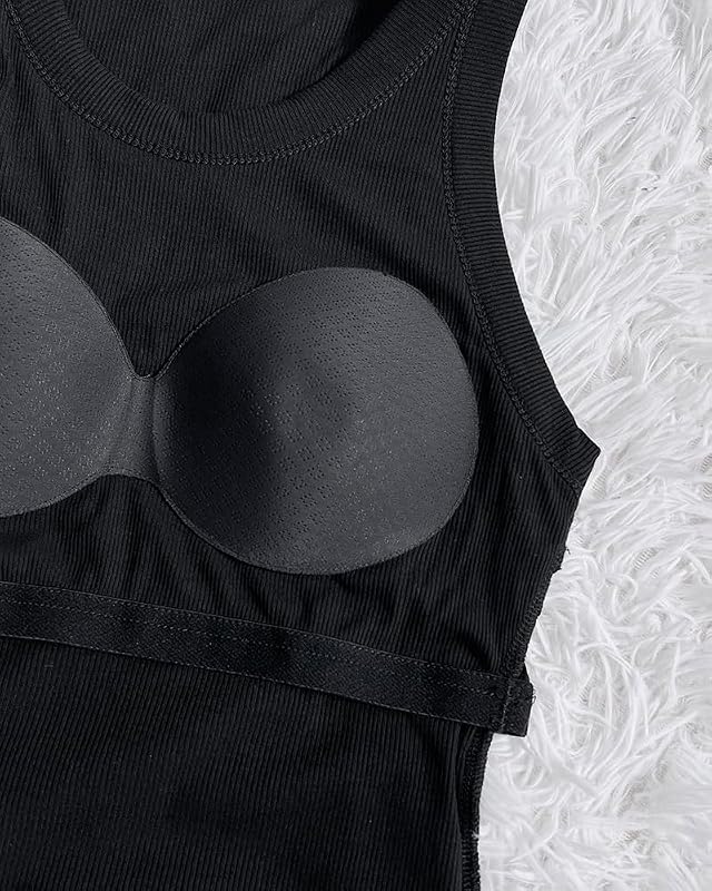 CHICME Women's Built-in Bra Sleeveless Tank Tops-Black-X-Large image 5