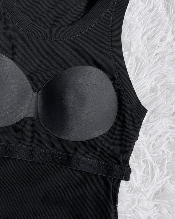 CHICME Women Built-in Bra Tank Tops Sleeveless Casual Shirts Racerback Ribbed Fitted Tank Tops