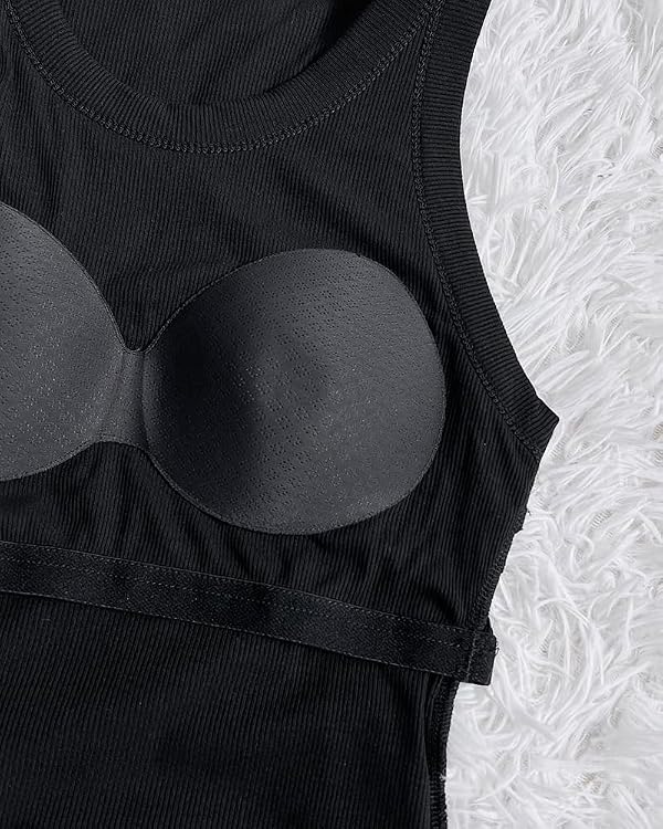 CHICME Tank Tops with Built in Bras Athletic Tank Tops for Women Ribbed Tank Top Running Tops Black-XL by CHICME - Used condition - Image 4