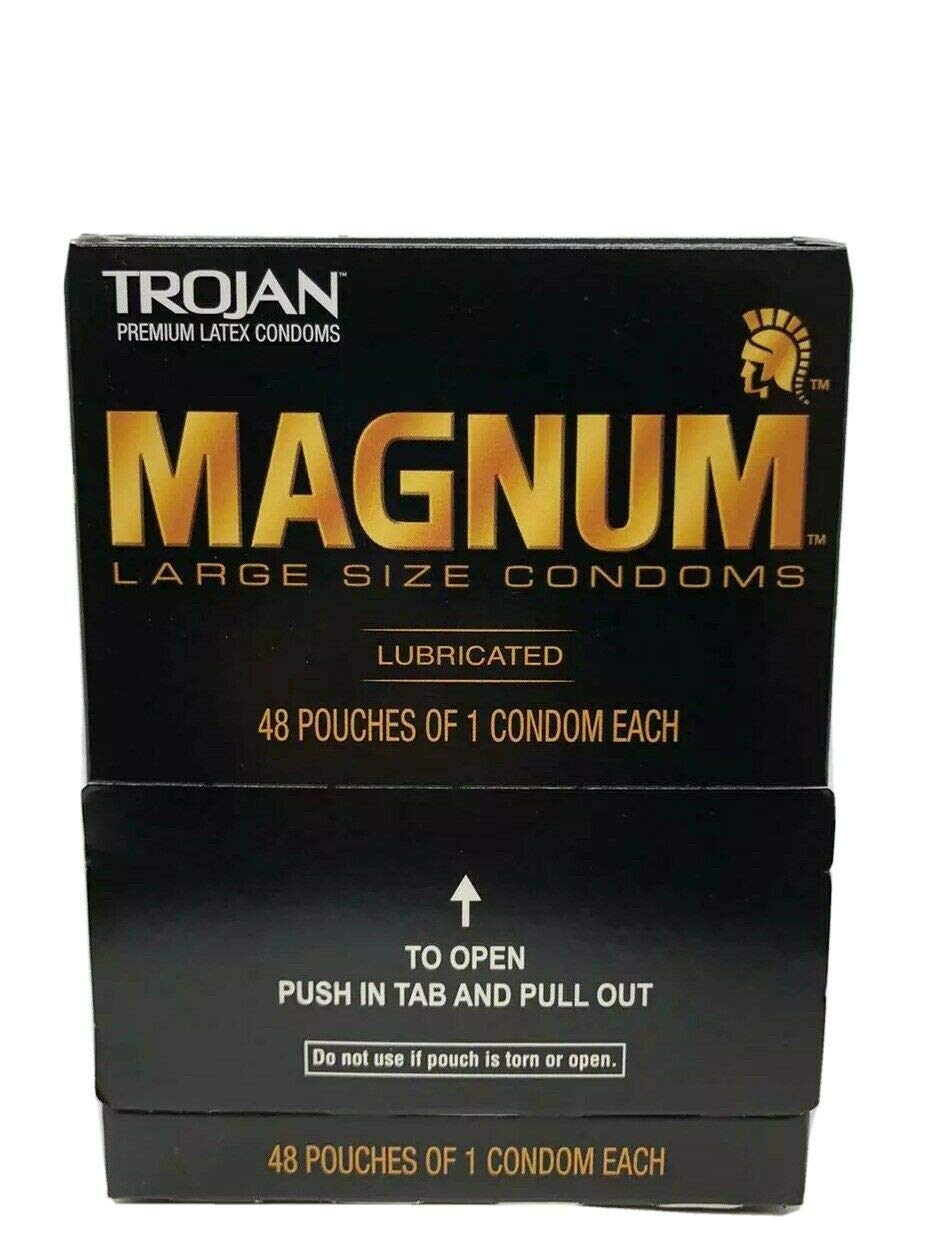 Trojan Magnum Large Size Lubricated Condoms 48 Pouches of 1 Condom Each Box
