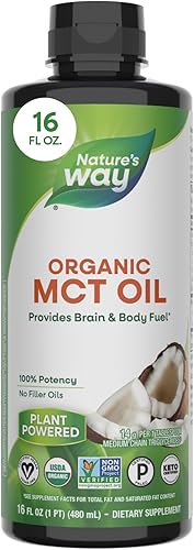 Nature's Way Aceite MCT orgánico, 16 onzas líquidas, combustible para el cerebro y el cuerpo de Coconuts*, ácido caprílico C8 y ácido cáprico C10,