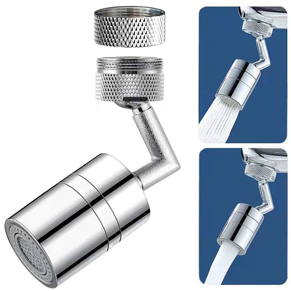 Flybath 720° Swivel Faucet Aerator Water Saving Bubbler Nozzle Filter 2-Flow Universal Faucet Tap Attachment Extended Splash Proof for Bathroom Kitchen