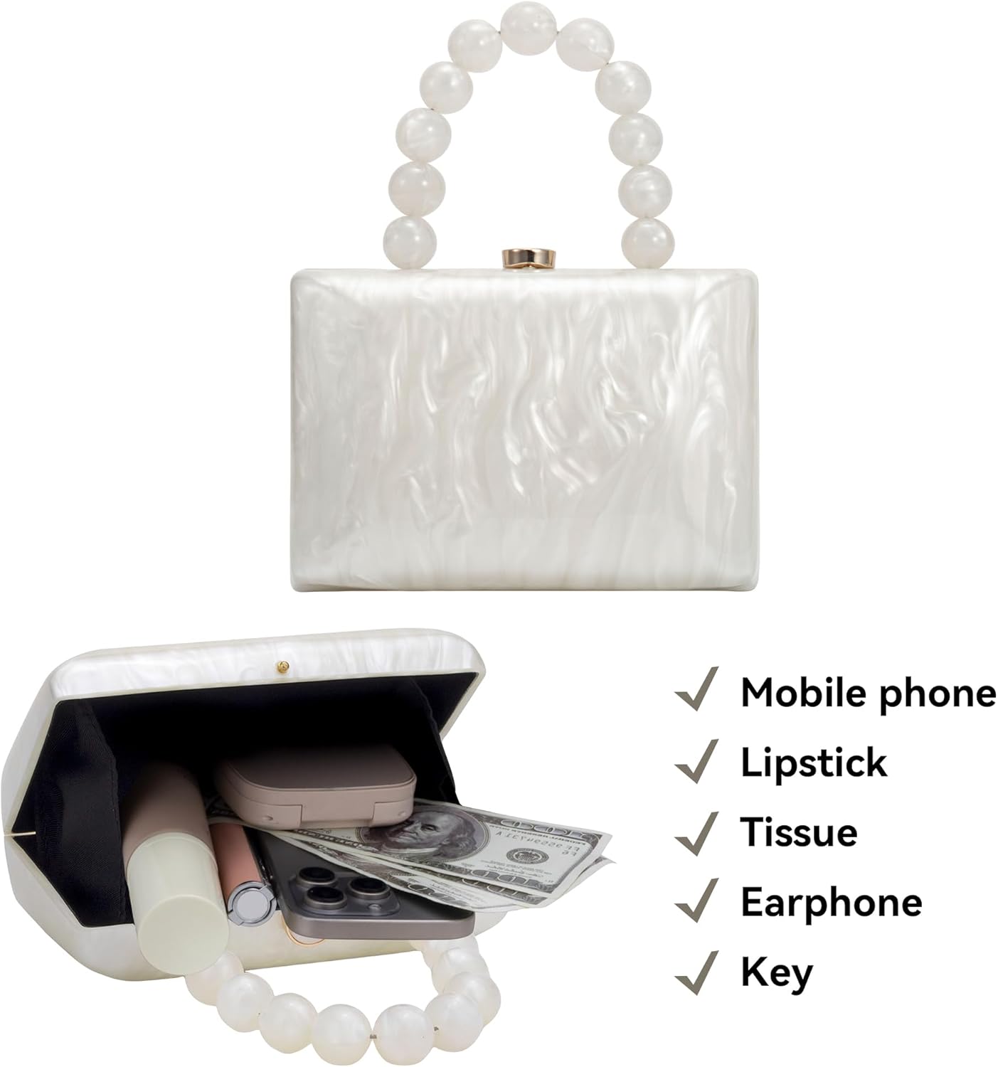 Acrylic Purses Evening Clutch Bag Marbling Handbags for Women Cross Body Bag with Pearl Chain Formal Wedding Prom Party - Image 5