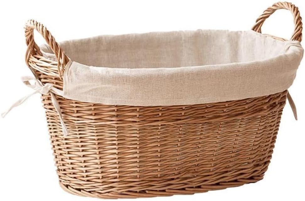 BRZU収納バスケット、天然素材製、籐バスケット、天板収納、ファブリック、取っ手付き、裏地付き、シンプルなスタイル、エコ、携帯、おや