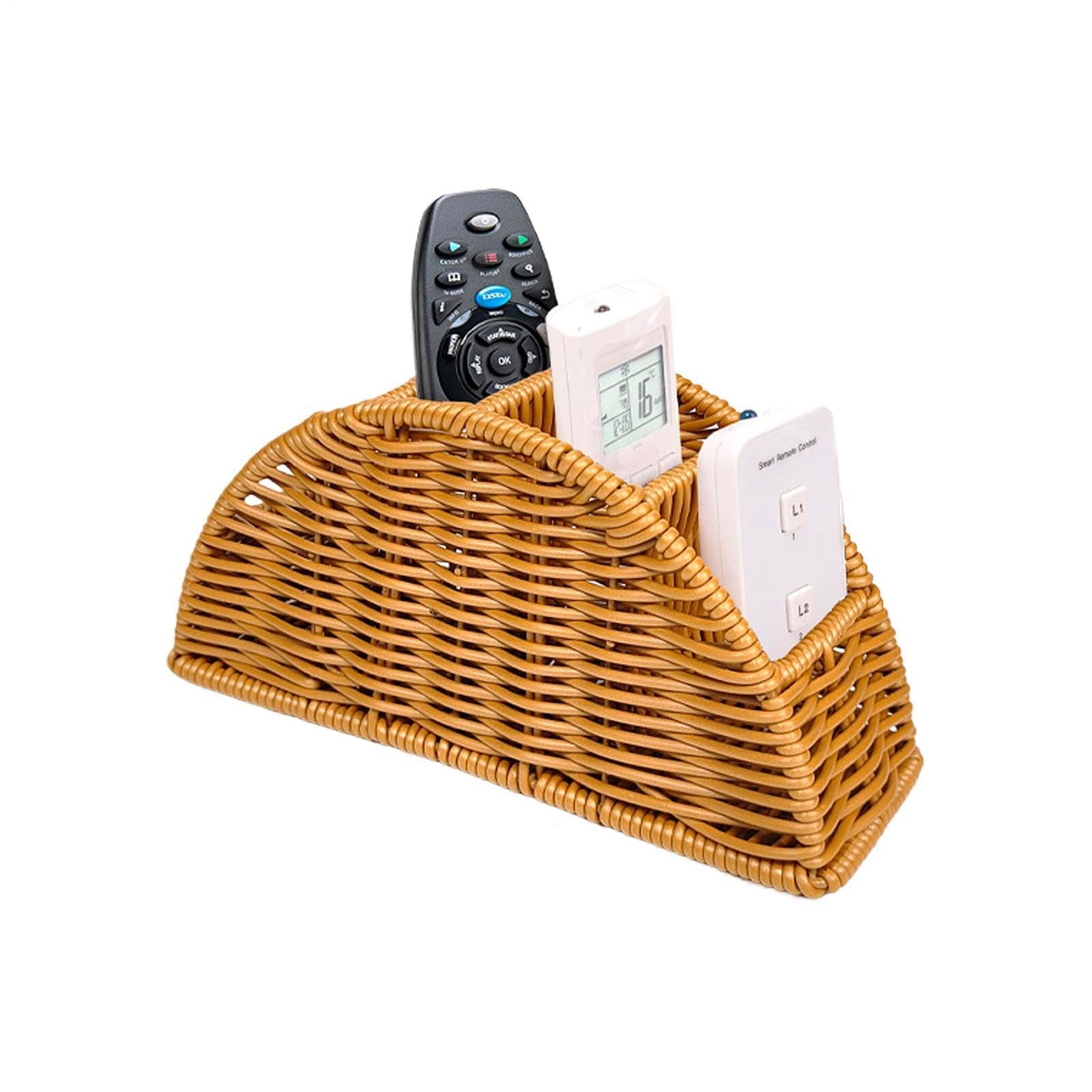 MRKU Caja organizadora de Cocina Tipo Cesta para mandos a Distancia, imitación ratán, con 4 Compartimentos, Ideal para el hogar y la Oficina.