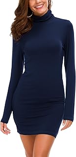 Mujer Cuello Alto Manga Larga Mini Vestido Básico Sólido Sexy Ajustado Vestido
