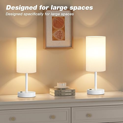 Vista 11 de Fenmzee Juego de lámparas de mesa pequeñas táctiles regulables de 2 a 3 vías, carga USB A + C, salida de CA, base de grano de madera, bombillas