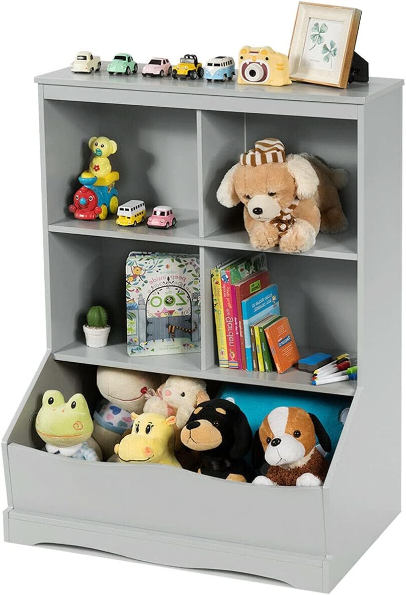 Grey 3 Tiers 4 Cubbies And Bottom Storage Bin Kids Children