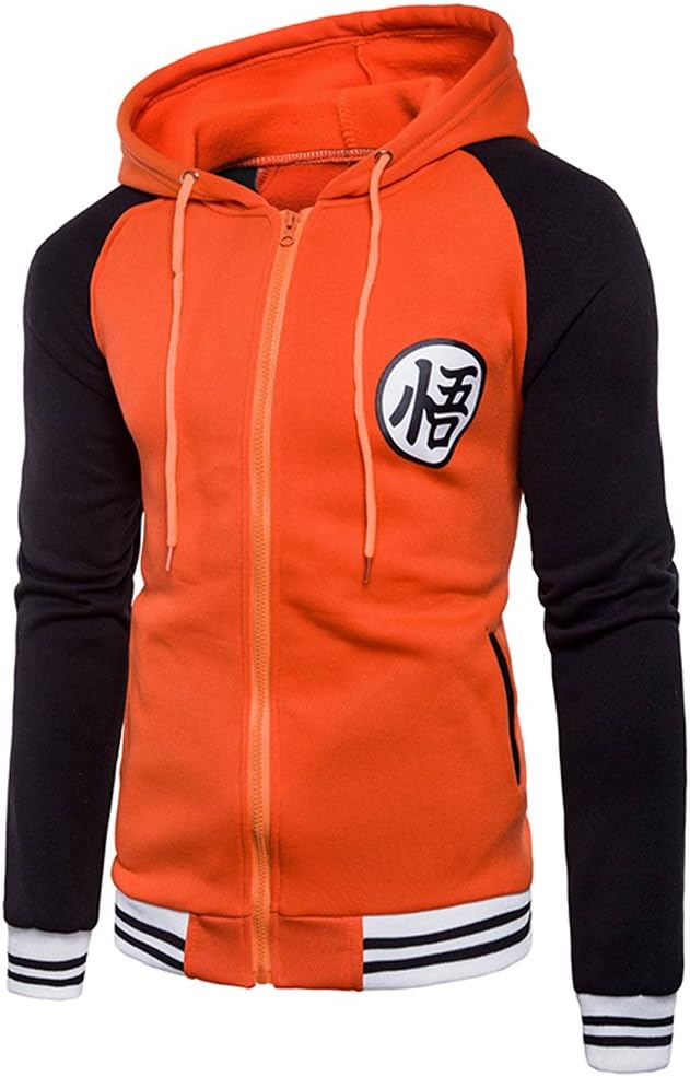 PIZZ ANNU Anime Goku Zip-Up Adult Sweatshirts Hoodie (2XL, Orange&Black)