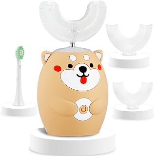 Kids Electric Toothbrush Age 2-12, Ultrasonic Toothbrush with 3 Brush Heads, 6 Brushing Modes, Whole Mouth Baby Toothbrush, Toddlers U Shaped Toothbrush of 360° Oral Cleaning for 2-12 Years Old Kids
