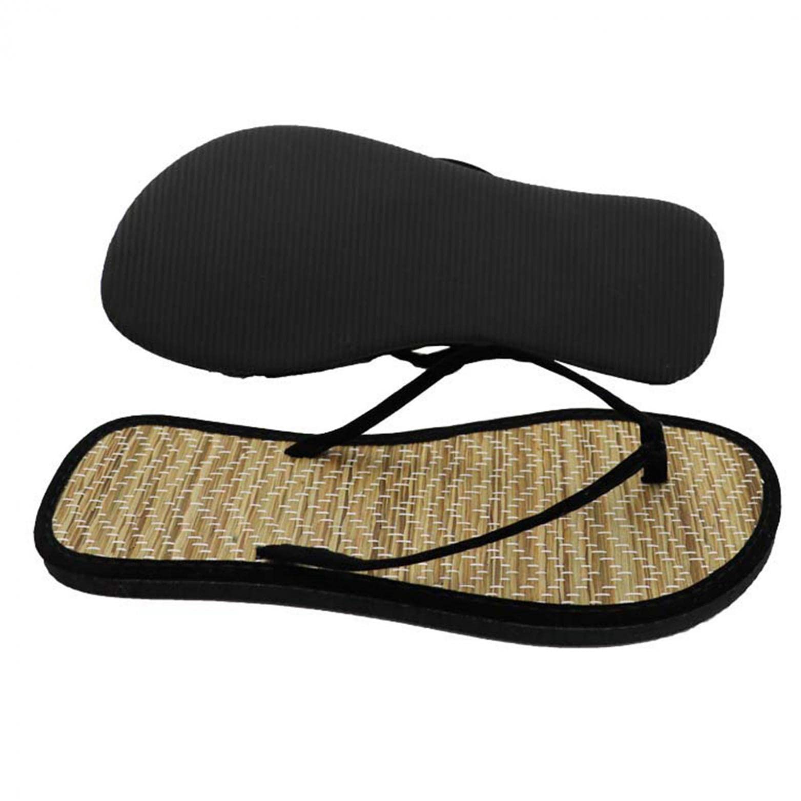 SaohuoLadies Slippers Straw Open-Toe Flip Flop House Slip on Bath Spa Summer Bamboo Rattan Casual Slippers for Women
