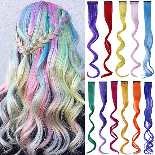 22 Packs Curly Colored Clip in Hair Extensions 22'' Long Curly Rainbow Color Extensions Clip in for Women Girls and Kids Party Highlights Streak Synthetic Hairpieces (11 Colors 22 Pcs )