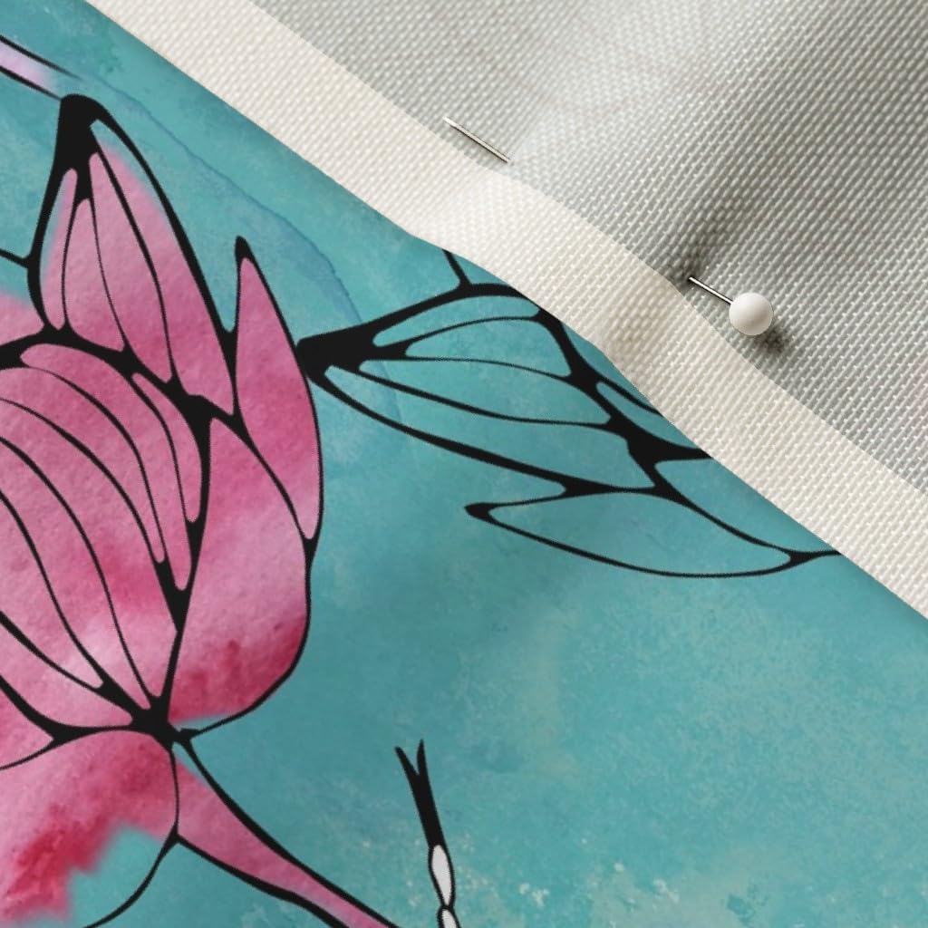 Spoonflower Fabric - Dragonfly Lotus Flower Teal Flowers Nature Insect Floral Turquoise Printed on Upholstery Velvet Fabric Fat Quarter - Upholstery Home Decor Bottomweight Apparel