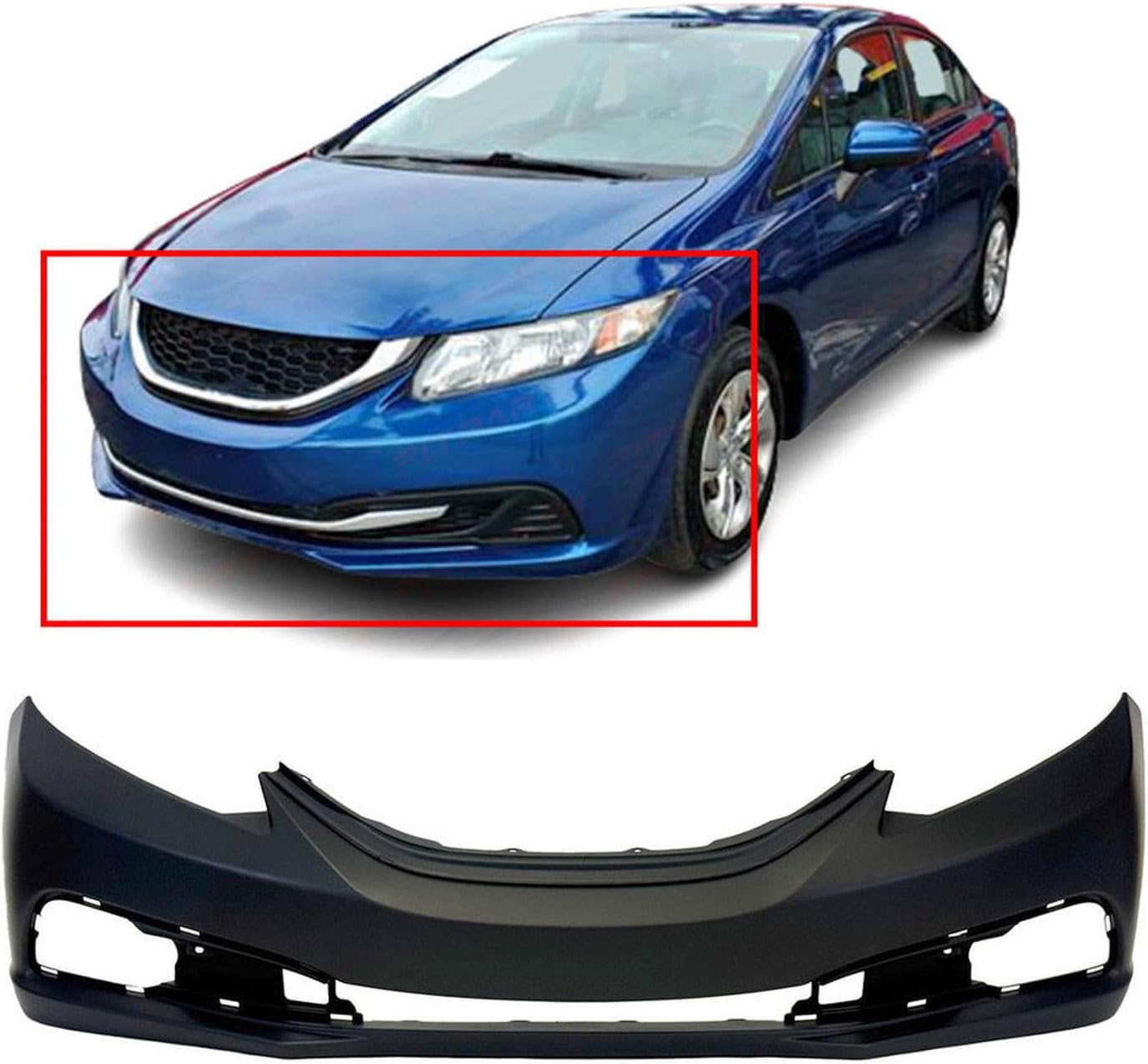 FitParts Compatible With Front Bumper Cover Honda Civic 2013-2015 DX EX-L EX HF Hybrid-L Hybrid LX. New, Primed and Ready for Paint With Fog Light Holes HO1000290