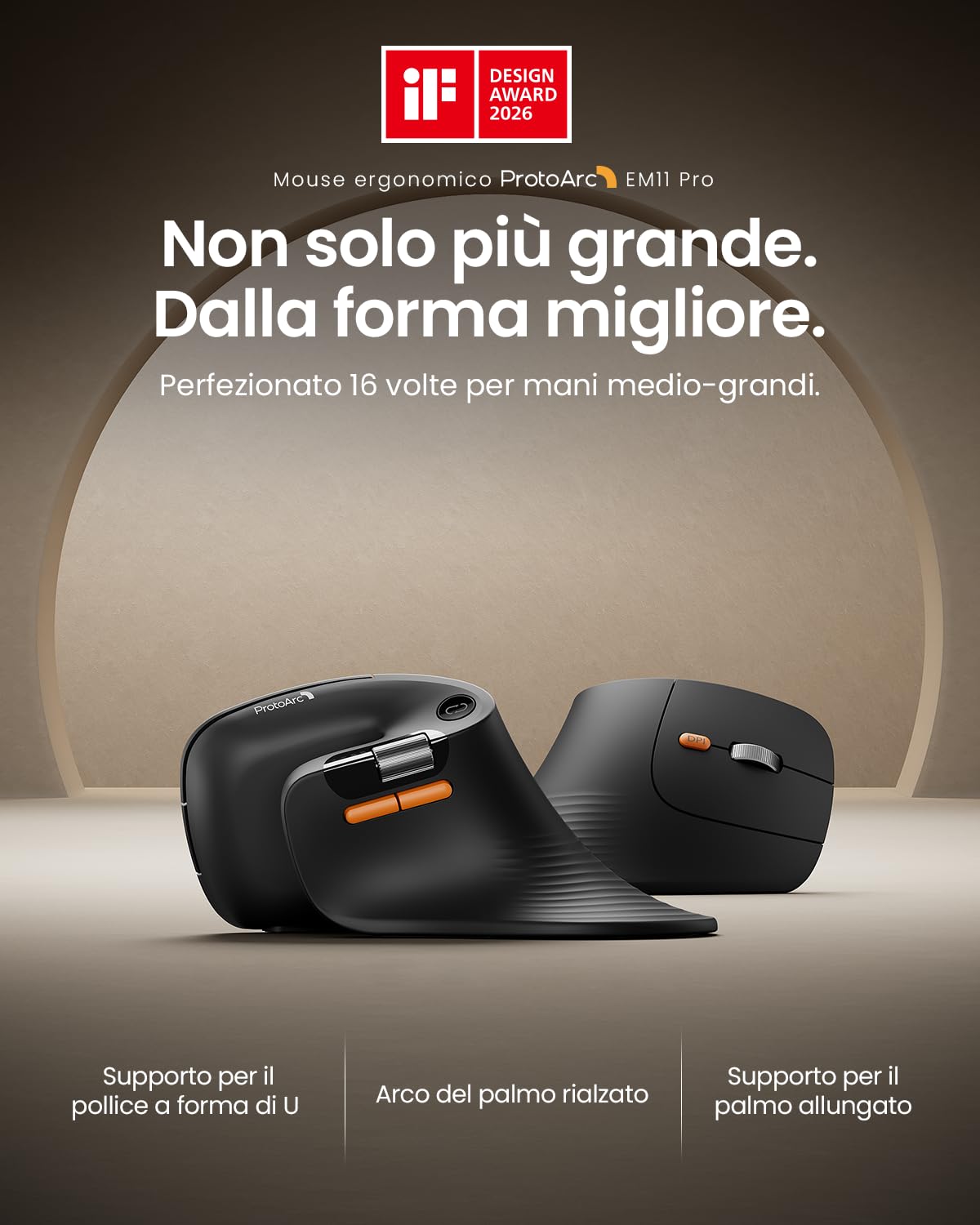 ProtoArc EM11 Pro Mouse Ergonomico Verticale con Rotella di Scorrimento Orizzontale