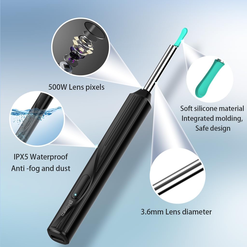 Aoriko Ear Wax Removal Tool,Ear Cleaner with Camera,Earwax Removal Kit with Light,Wireless Ear Scope for iOS&Android,Insects & Plant Microscopes,Visual Earwax Removal Kits (White)