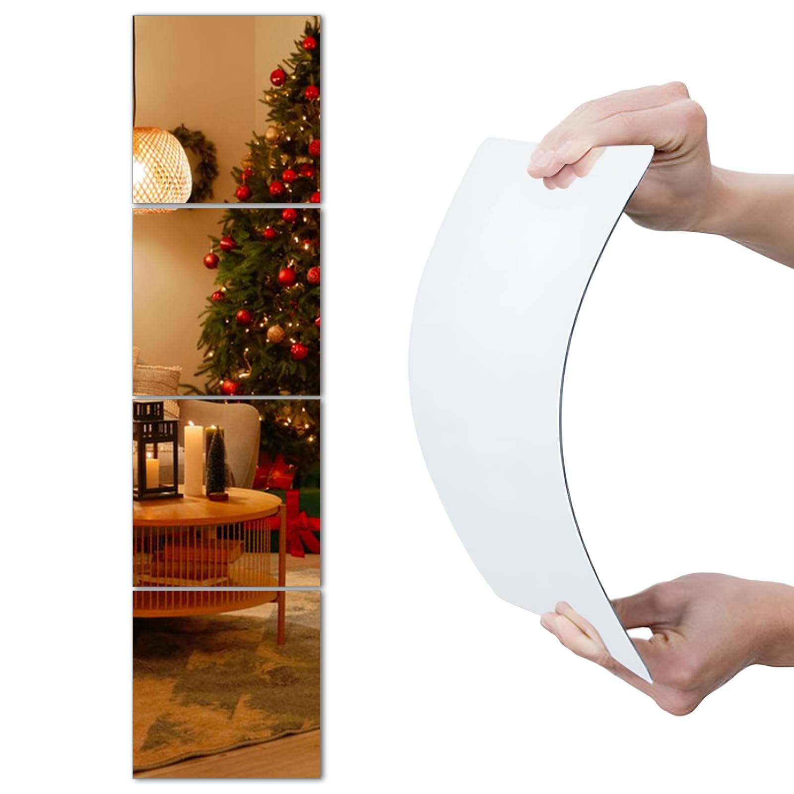 Eidoct 4-Pack Full Body Length Acrylic Mirror Tiles - 20x20cm Self-Adhesive Shatterproof Plexiglass Wall Mirrors | for Wardrobe, Bathroom, Bedroom, Gym & Home Workout (HD Stick-On Installation)