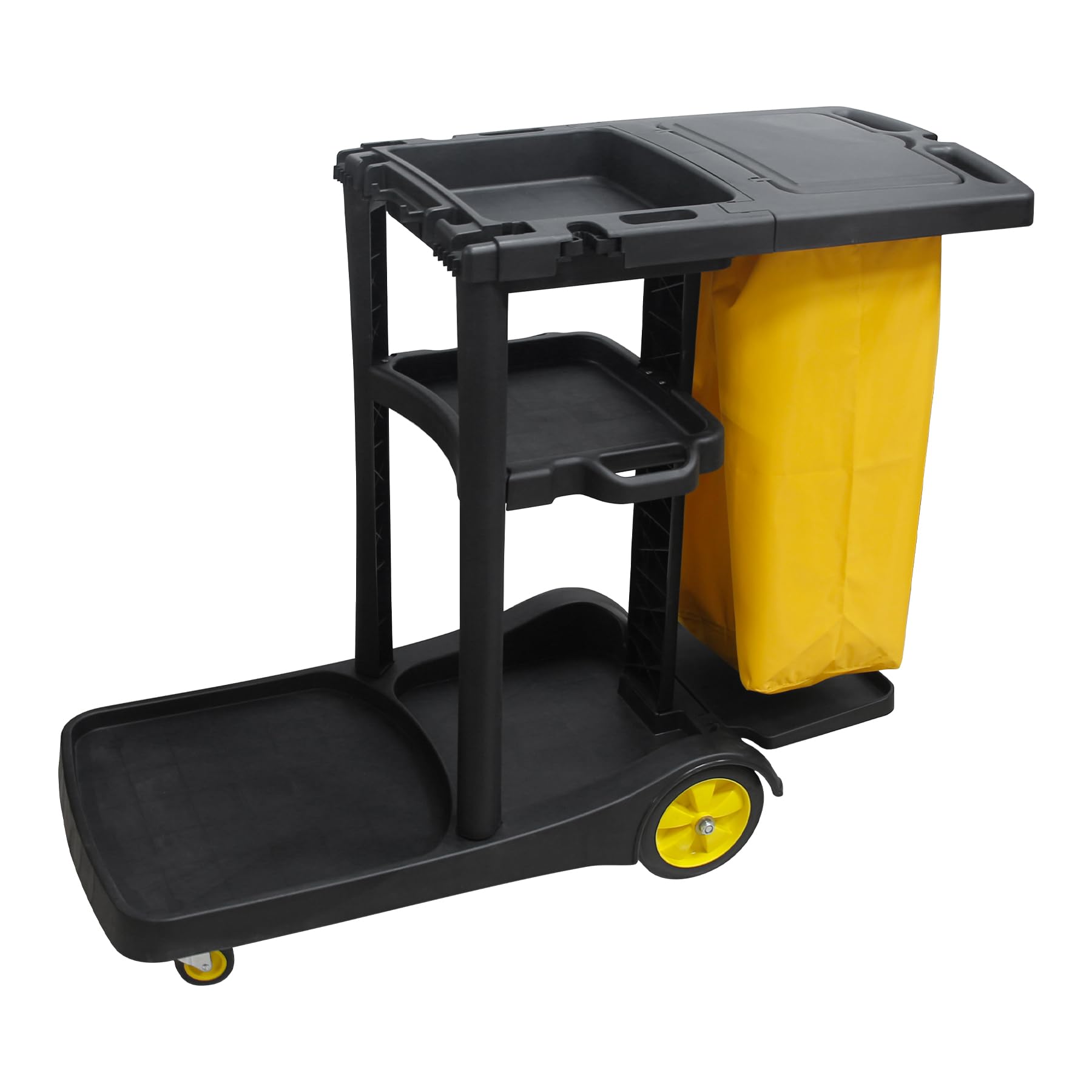 Carrello di pulizia commerciale resistente con coperchio, capacità 226,8 kg, multi-livello, per uso ospedaliero e hotel, in plastica resistente, ruote silenziose (nero, 120,9 x 50,8 x 95 cm (lunghezza