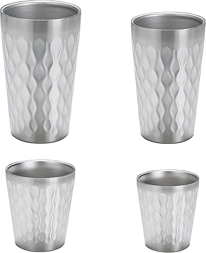 4 tazas de plata de acero inoxidable (15 onzas, 12 onzas, 10 onzas, 6 onzas), tazas de té helado espesas, tazas de cerveza de doble pared, tazas de