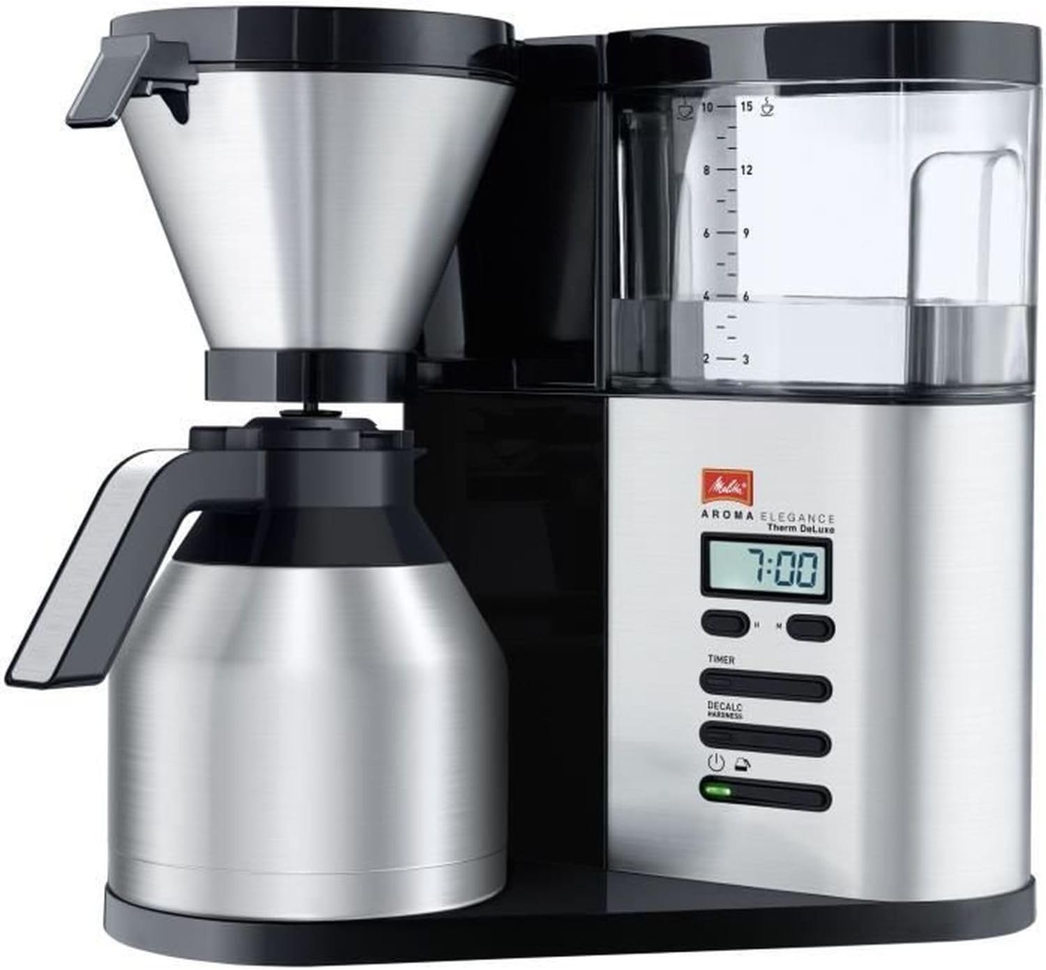Melitta Aroma Elegance Therm Deluxe, 1012-06, Filter Coffee Machine with Insulated Jug, Timer Feature, Black/Brushed Steel Melitta Aroma Elegance Therm Deluxe, 1012-06, Filter Coffee Machine with Insulated Jug, Timer Feature, Black/Brushed Steel