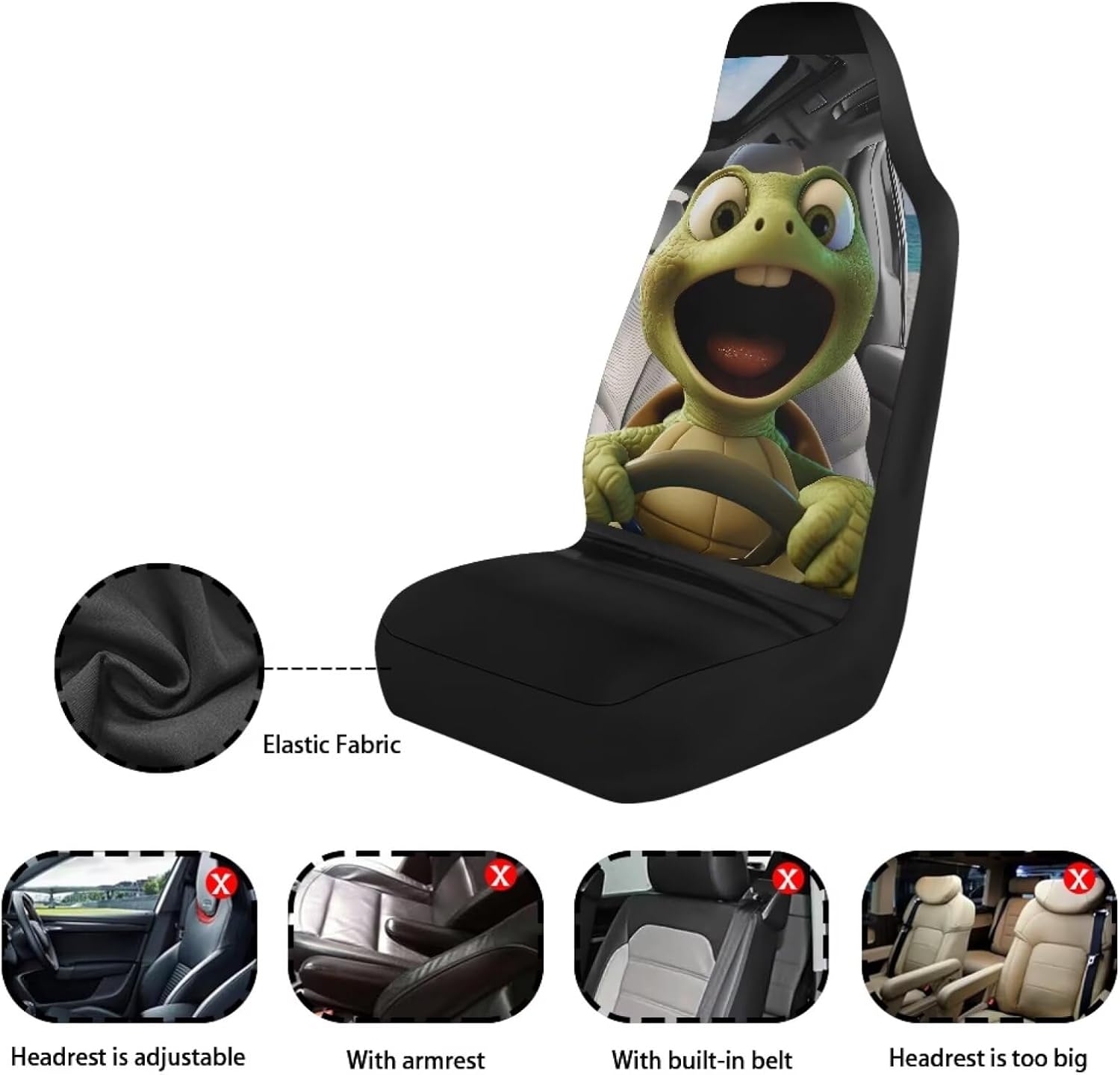 Howilath Funny Sea Turtle Car Seat Cover Set of 2 Seat Accessories Interior Decor Stretchy Bucket Seat Covers High Back Covers Fit SUV Sedan Truck