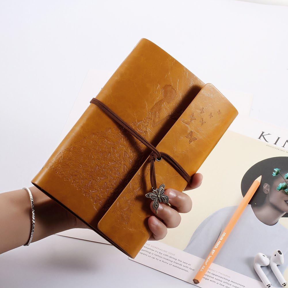 Leather Journal, Classic Spiral Bound Notebook Refillable Sketch Book Travel Journal to Write in for Women Girls with Gift Box