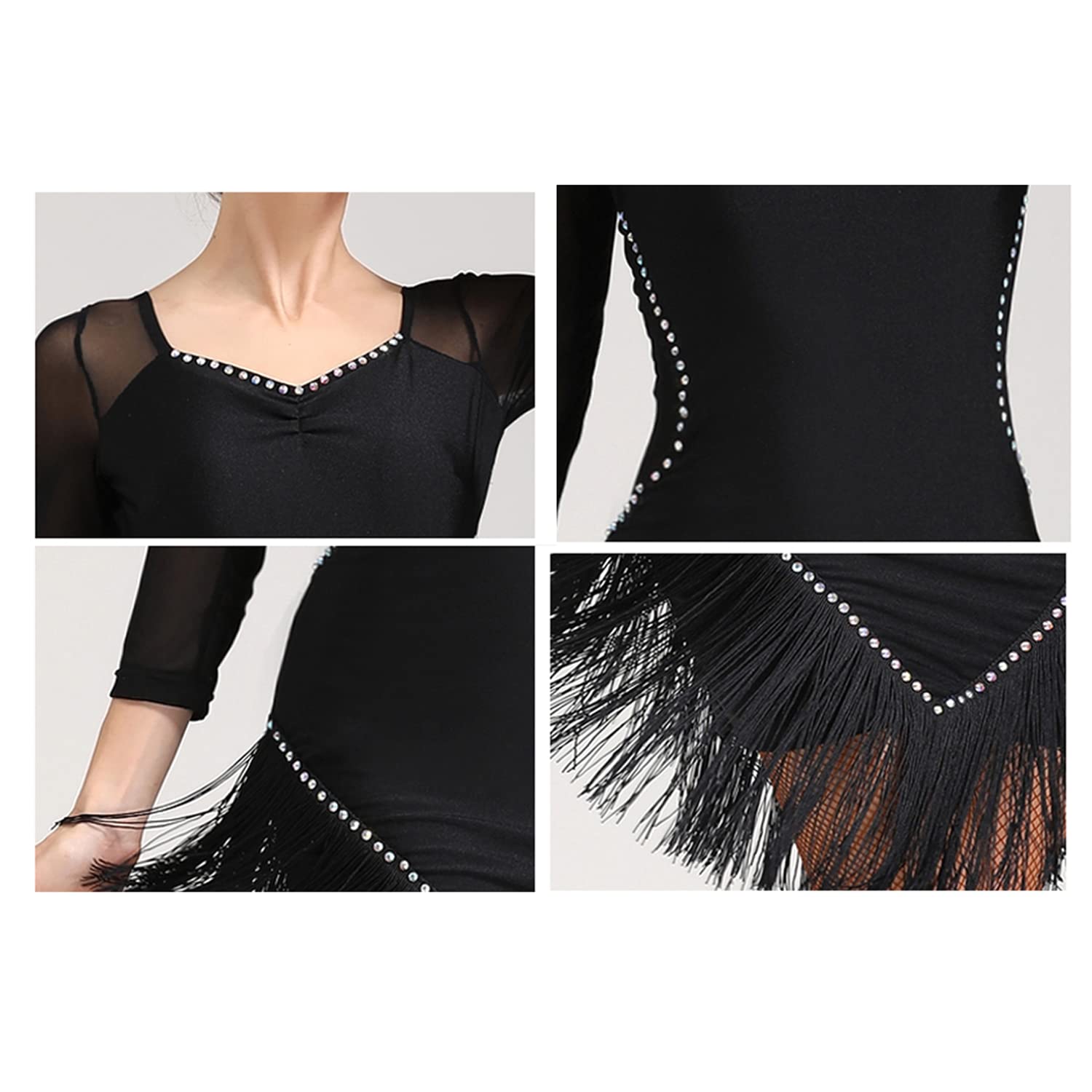 Abiti da Ballo Latino A Maniche Lunghe Abbigliamento da Ballo Cha Cha da Donna vestibilità Slim Abito da Allenamento per Rumba E Samba Abbigliamento da Ballo Salsa per Adulti