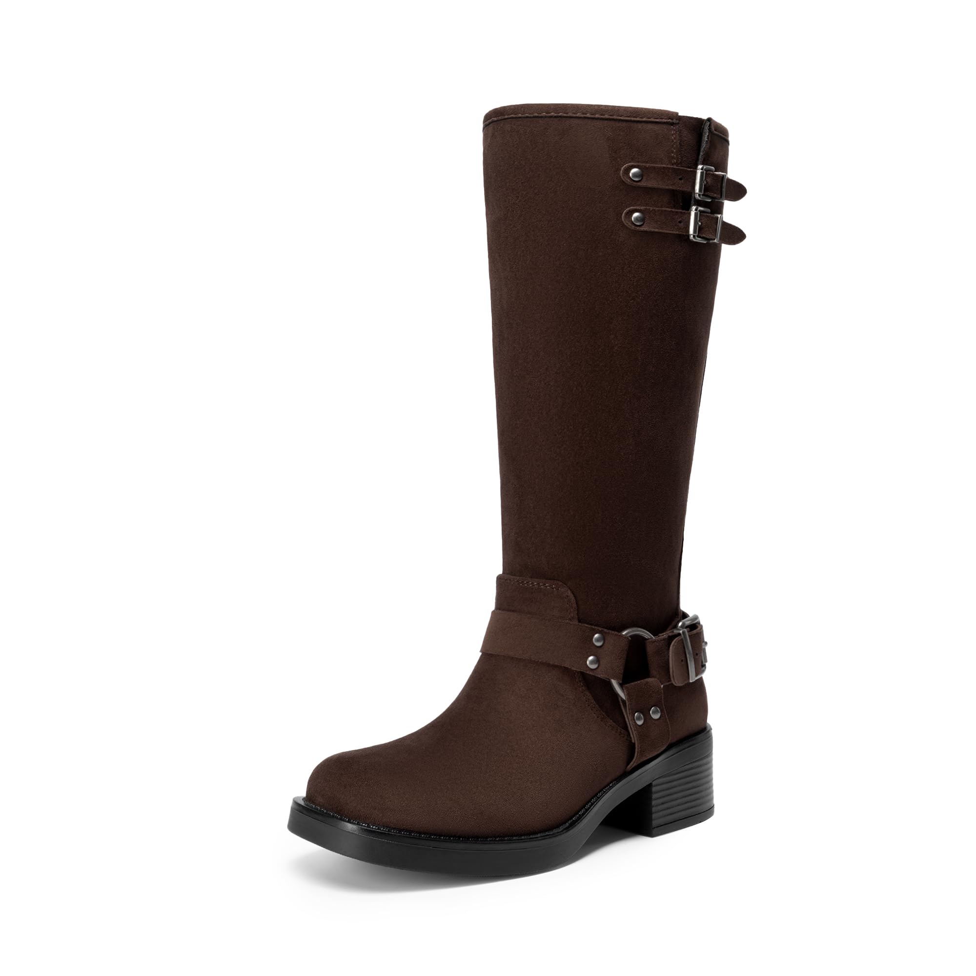 DREAM PAIRS Buty do kolan Moto damskie, Ciemny brąz, 42 EU