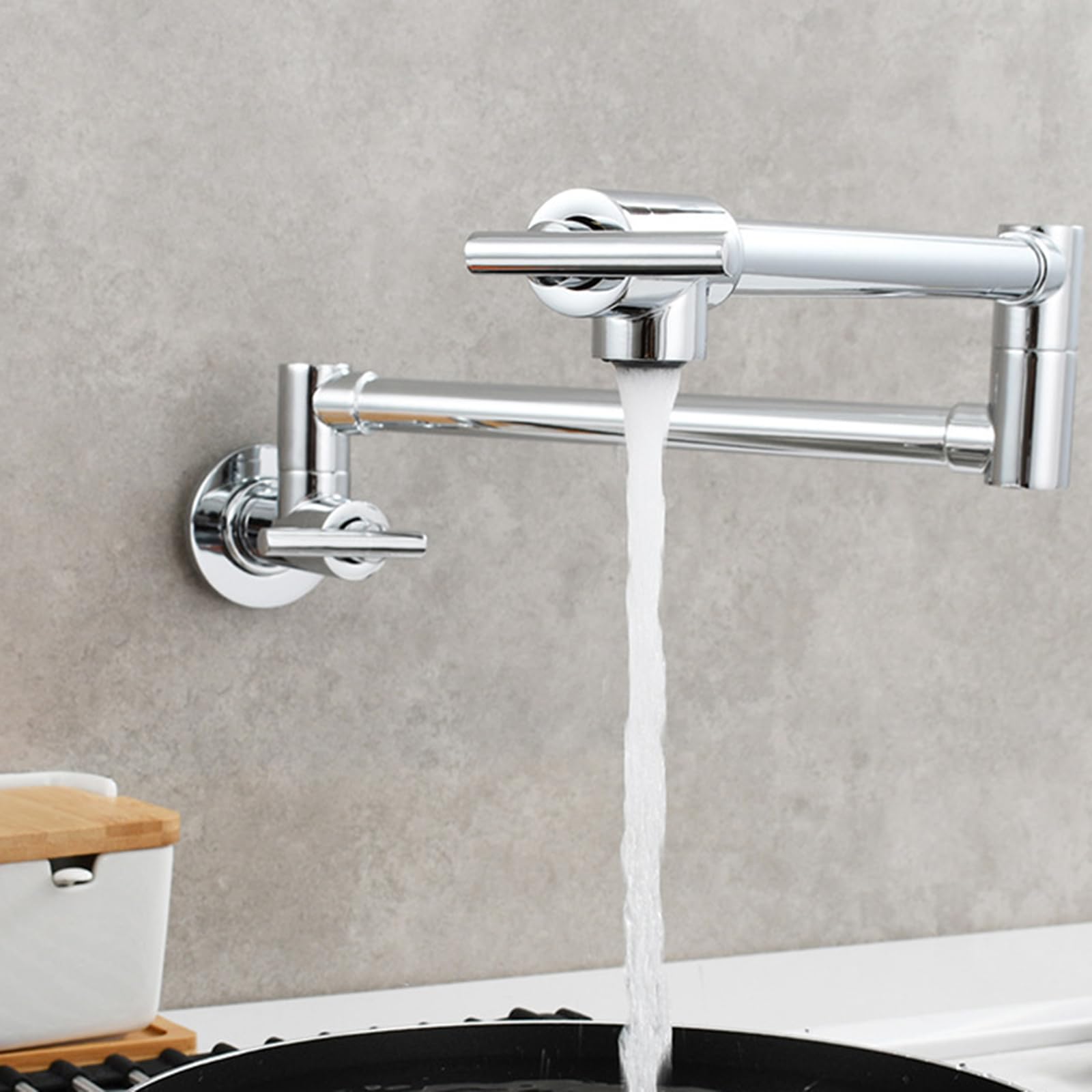 Kitchen Sink Taps Wall Mounted Cold Water Folding Double Switch Swivel Brass Tap