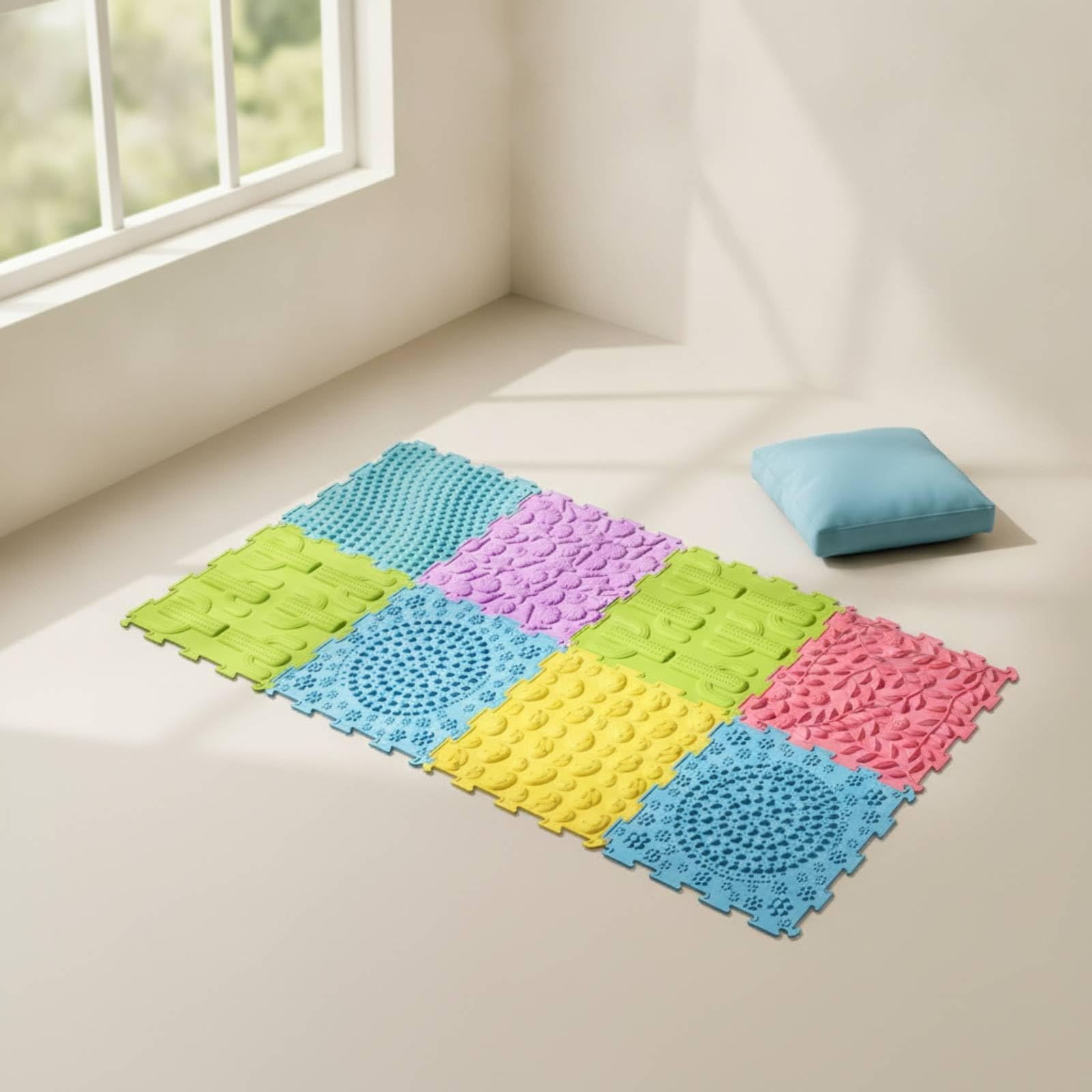 Kinder Sensory Pad Bodenpuzzle fliese Trainingsmatte Massageplatte aus Anschmiegsamem mit Diversen Strukturen für Kindliche Entwicklung Entspannungsübungen Familienumgebung